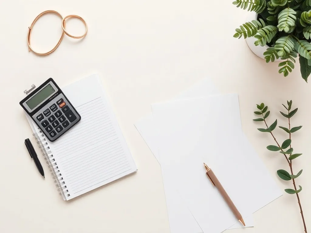 A minimalist, top-down view of a clean desk with a financial
