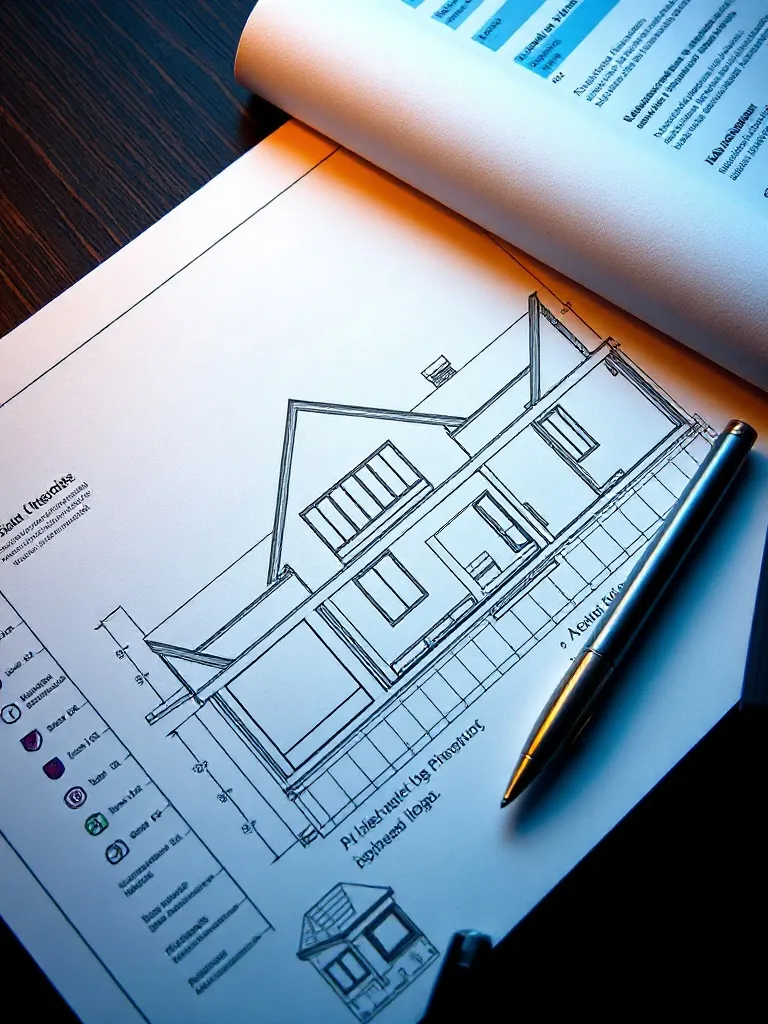 Architectural blueprint of a modern house next to profession
